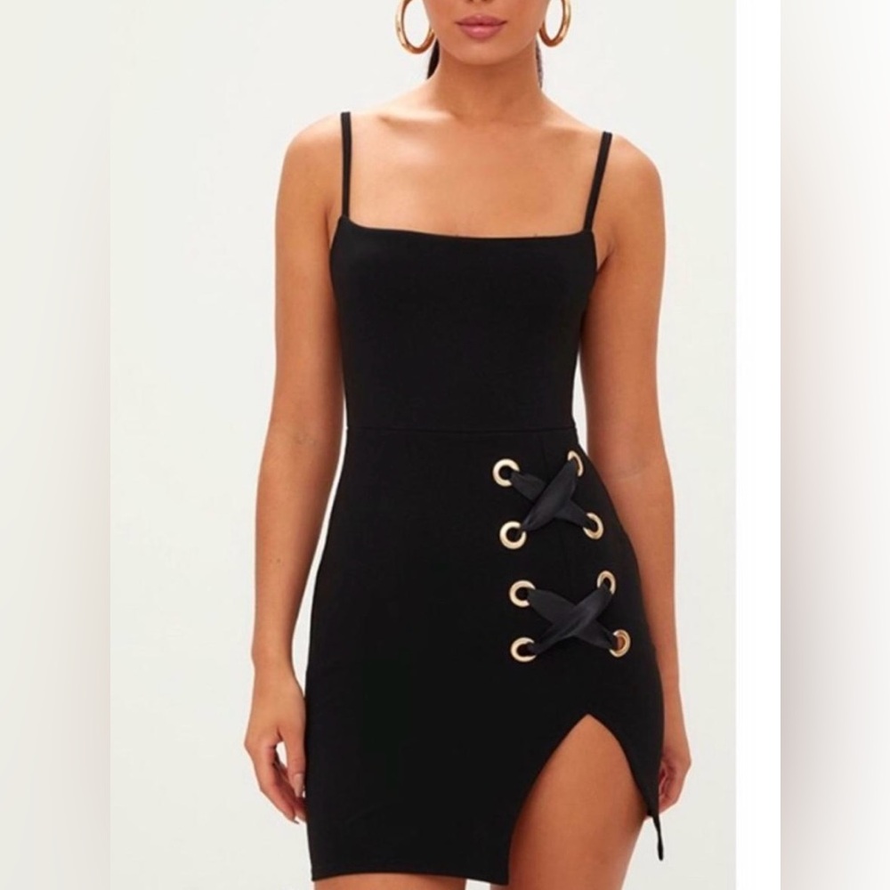 Pretty little thing black lace up dress